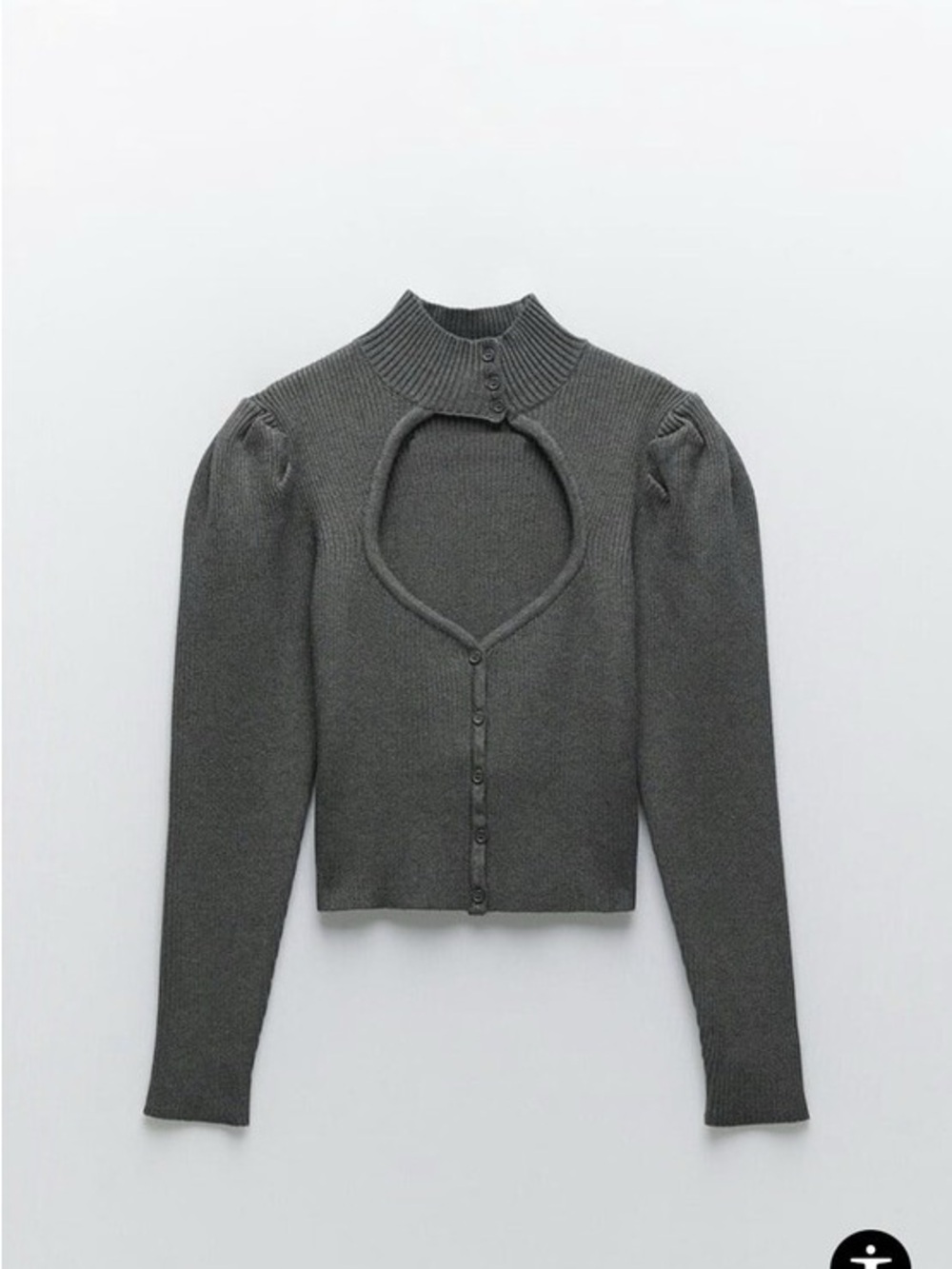Zara Women’s Charcoal Cutout Rib-Knit Cardigan